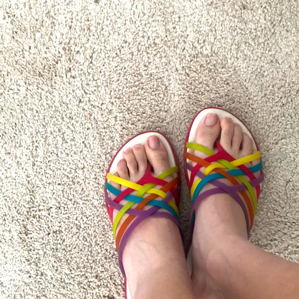 Rainbow crocs sandals